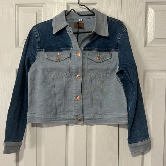 Judy Blue Color Block Button Down Long Sleeve Denim Jacket - Picture 2 of 15